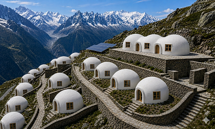 Single airform, 19 cottages + kitchen/dining. Quake, Flooding, Landslide resistant technology found worldwide